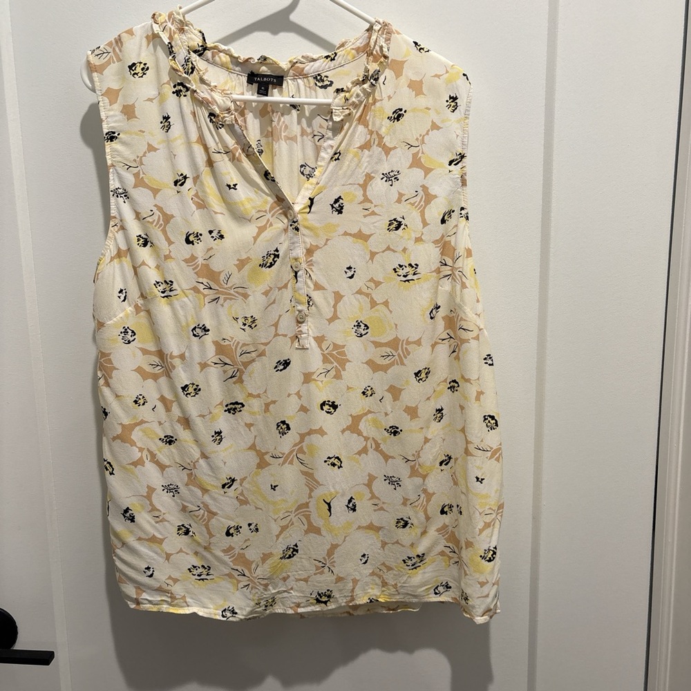 Talbots Yellow and Black Floral Sleeveless Blouse